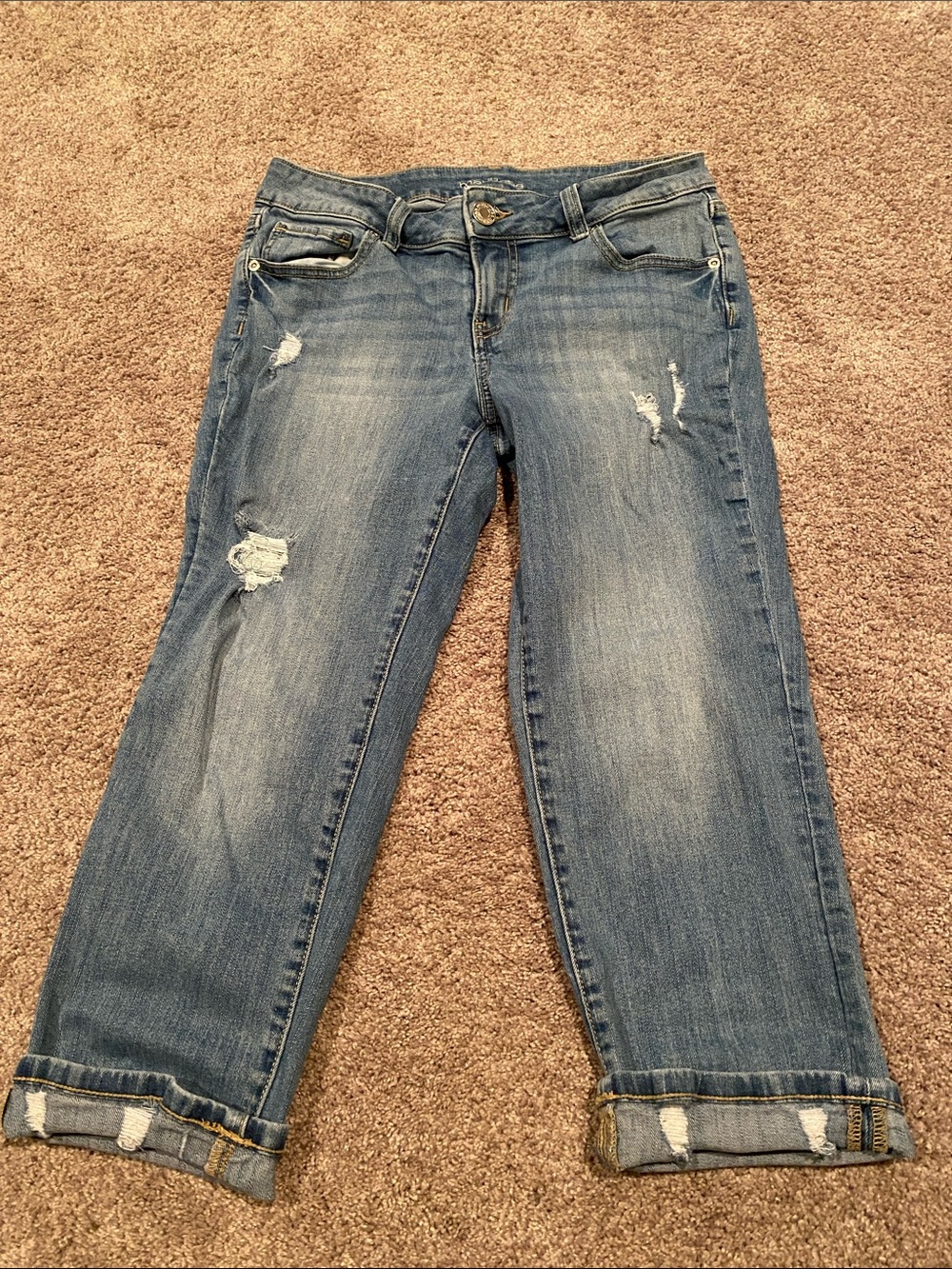 Maurices Faded Blue Rolled Cuff Boyfriend Jeans